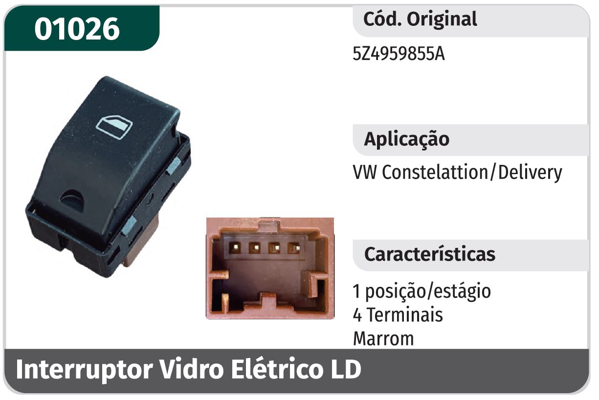 ASTON-01026 - INTERRUPTOR VIDRO ELET MARRON VW CONSTELATTION LD
