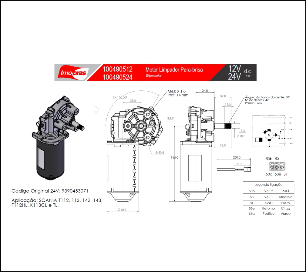 IMB100490524 - MOTOR LIMPADOR PARABRISA 24 VTS ( A1 )