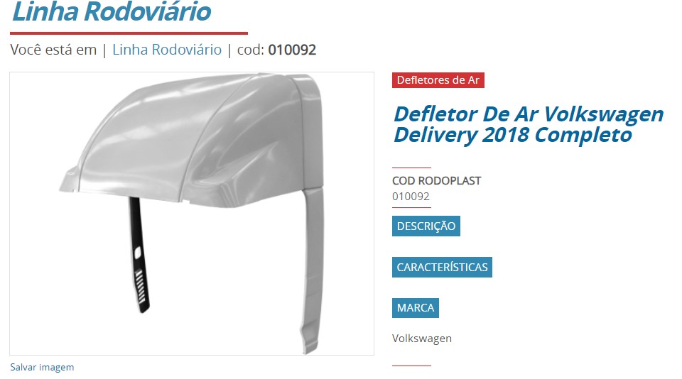 RD810092 - DEFLETOR BAU VW DELILVERY EXPRESS 3/4 2018