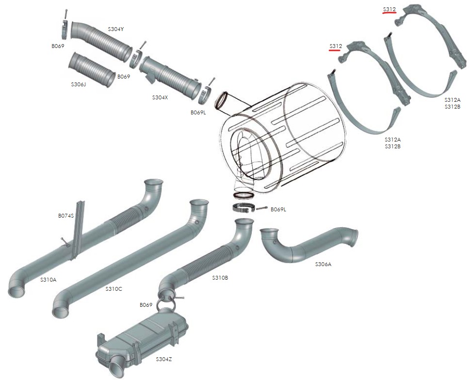 S312 - SUPORTE FIXACAO ACO CINZA P/CATALISADOR SCANIA EURO 5 2012...2018 (20