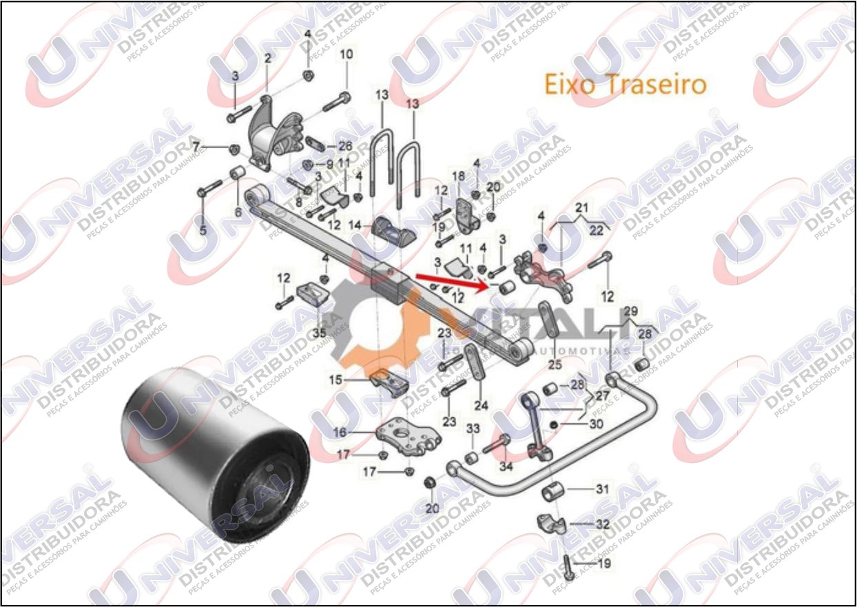 JC-2428 - BUCHA SUSPENSAO TRAS DO SUPORTE TRAS VW DELIVERY EXPRESS