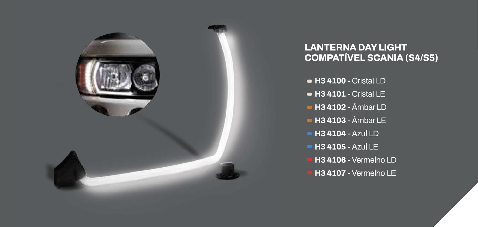 H34100 - LANTERNA DAY LIGHT CRISTAL P/ FAROL SCANIA S6 LD