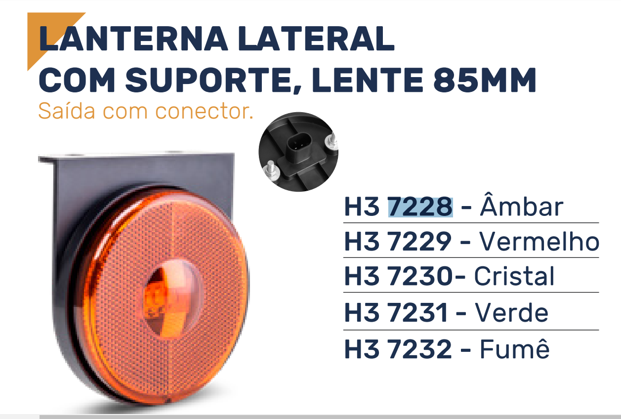 H37228 - LANTERNA LATERAL RED 85 MM LED C/SUP FIXO C/ CONEC / 03 LEDS AM