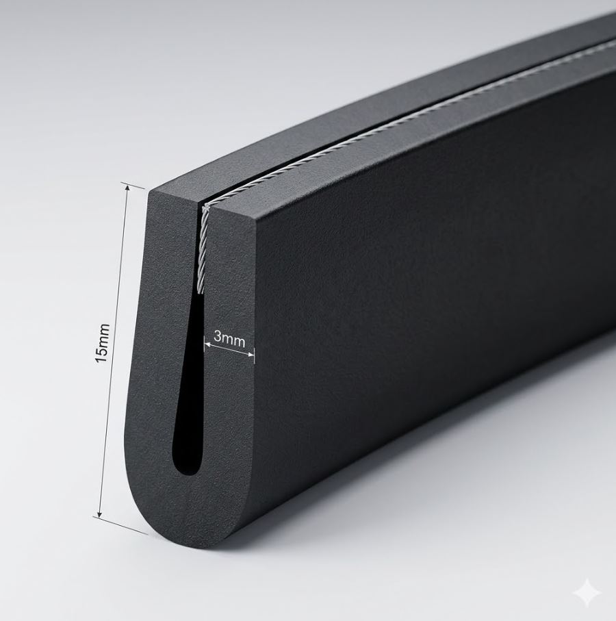 VW105M - BORRACHA CRUA ORIGINAL P/ CALHA FIXAR NO VIDRO DA PORTA (25 CM)