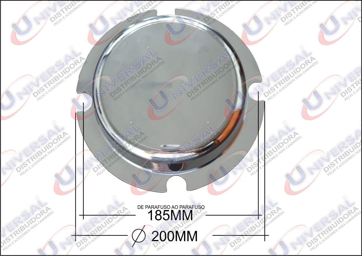 118.27 - TAMPA CUBO 4 FUROS CROMADA 200MM (PLASTICO)