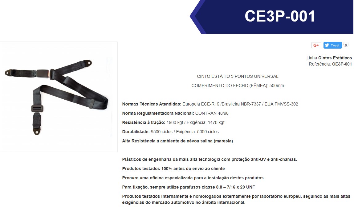 CE3P001 - CINTO SEGURANCA 03 PONTOS SIMPLES