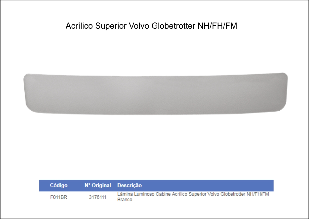F011BR - LAMINA LUMINOSO ACRILICO VOLVO FH12 FH 13 GLOBETROTTER