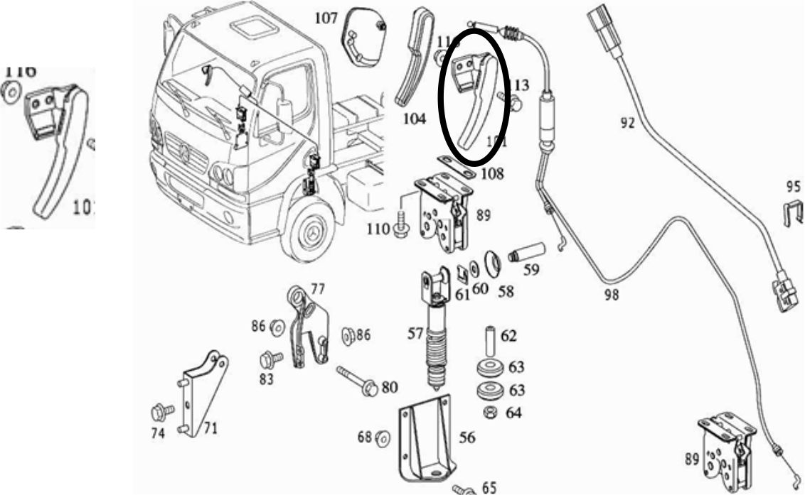 VL1296 - GATILHO ABRIR CABINE MB ACCELO