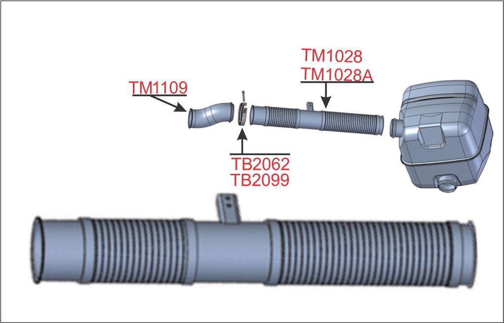 TM1028A - TUBO INTERMEDIARIO FLEXIVEL SCANIA 2003 A 2007 GALVANIZADO 1100MM