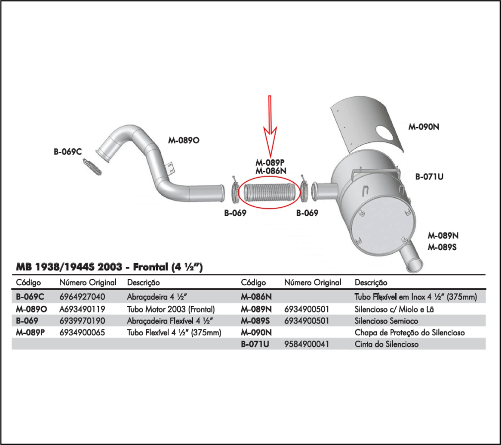 M089P - TUBO INTERMEDIARIO FLEXIVEL 4,5" 375 MM MB C/BOCA 1938S/1944
