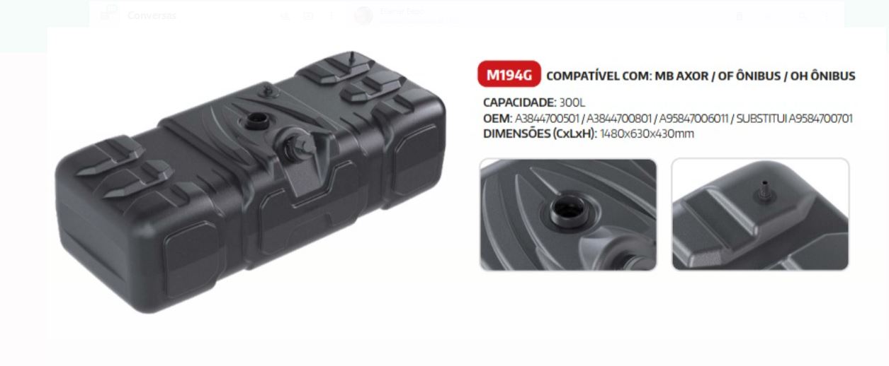M194G - TANQUE PLASTICO 300 LTS MB AXOR  E ONIBUS