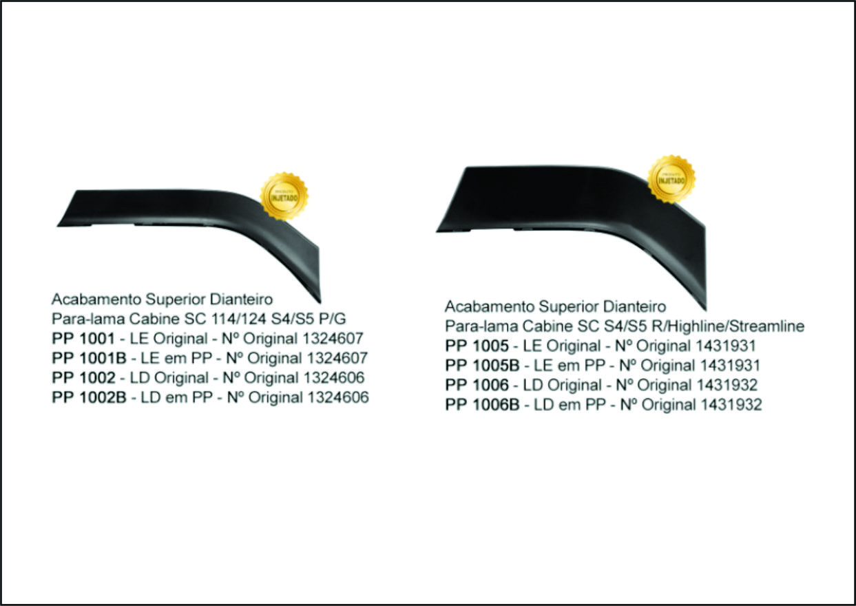 PP1006B - ACAB PARALAMA CABINE DIANTEIRO SCANIA S5 CURVO LD HIGLINE STREANLINE