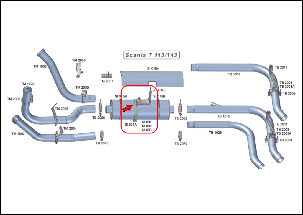 SI001A - SUP CINTA SILENCIOSO SCANIA 113/143