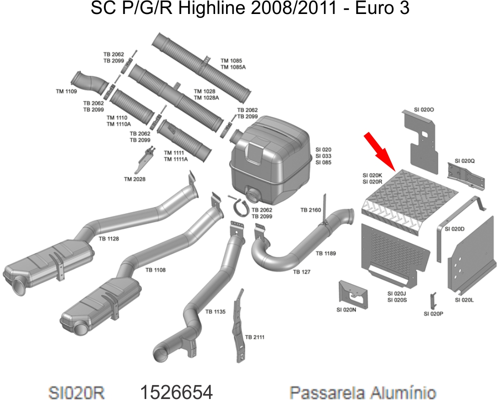 SI020R - PASSARELA ALUMINIO SCANIA P/G/R HIGHLINE 2008/2011 - EURO 3