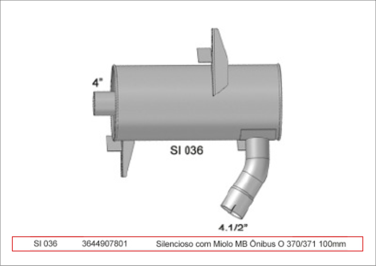 SI036 - SILENCIOSO COM MIOLO MB ONIBUS O 370/371 100MM