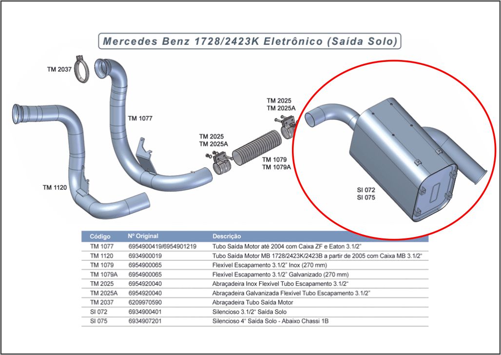SI075 - SILENCIOSO MB 1728/2423K 4" ELETR SAIDA SOLO