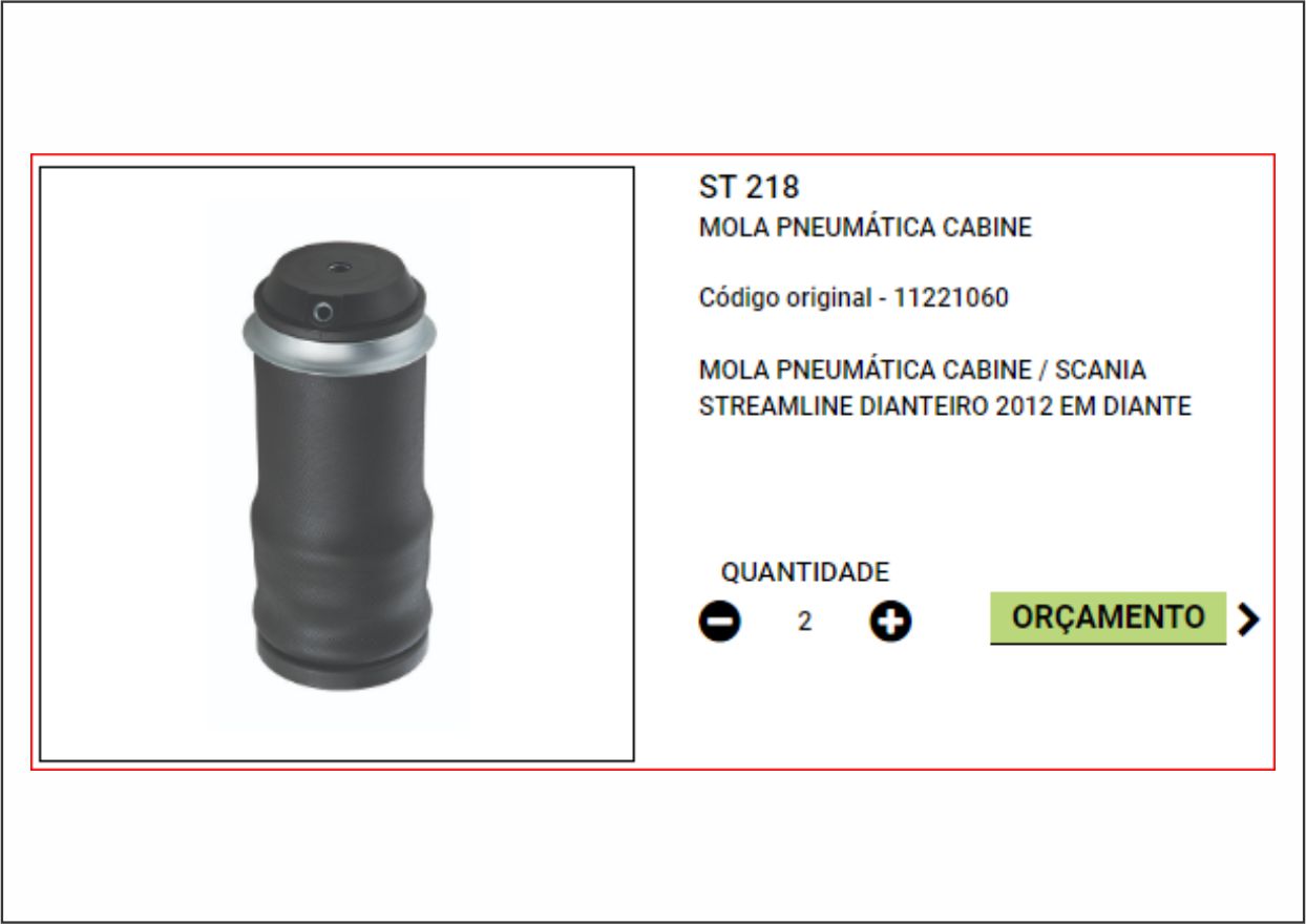 ST-218 - BOLSA AMORT CABINE SCANIA S6 STREAMLINE 2012 (DIANTEIRO)