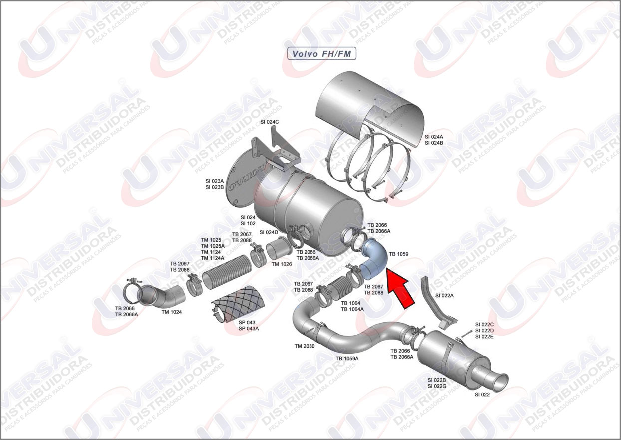 V861 - SAIDA SILENCIOSO INTERM VOLVO FH DO CATALIZ ATE 2004 (BEPO)