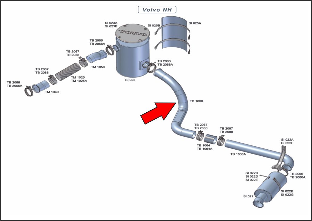 TB1060 - TUBO INTERM VOLVO NH SAIDA DO CATALIZADOR ATE 2000