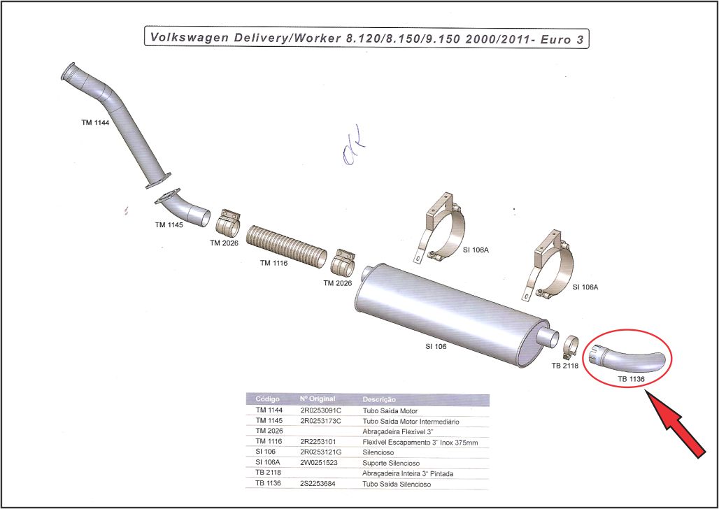 TB1136 - SAIDA SILENCIOSO VW 8120/8.150/9.150 DELIVERY/WORKER