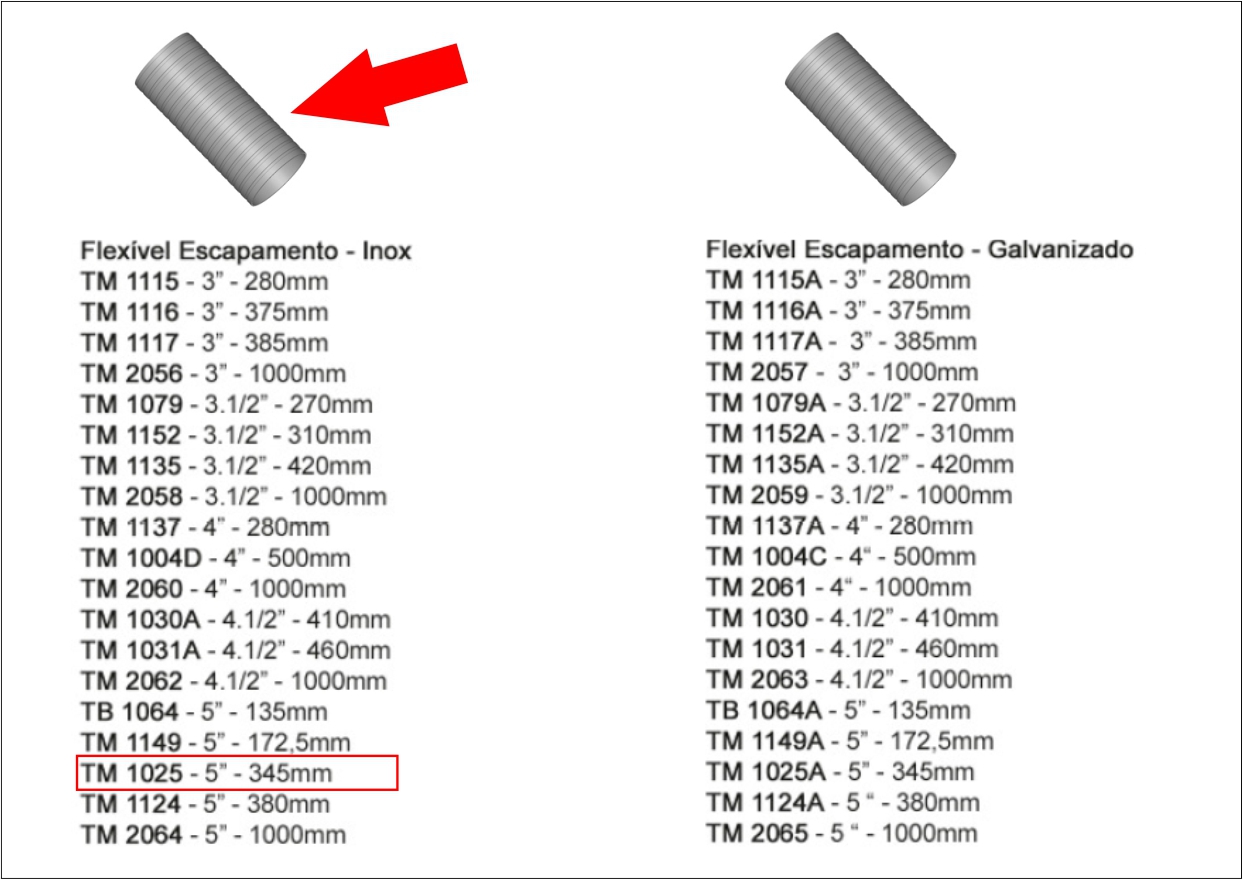 TM1025 - TUBO INTERMEDIARIO FLEXIVEL INOX 5- 345MM