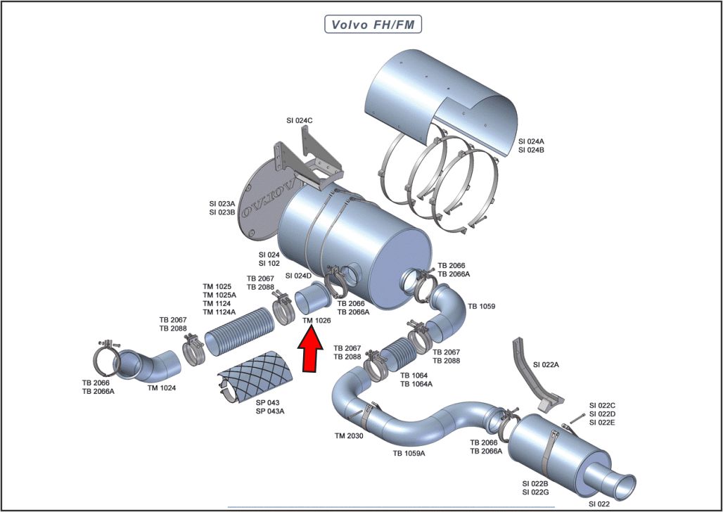 TM1026 - TUBO INTERMEDIARIO VOLVO FH ENTRADA CATALIZADOR