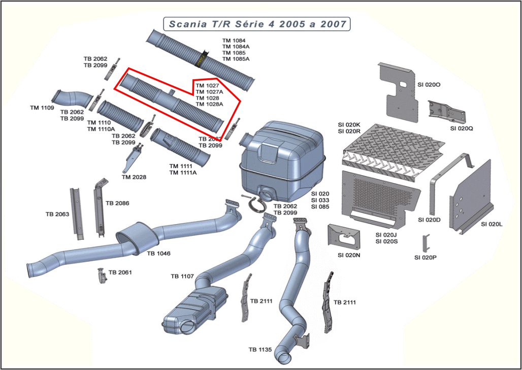 TM1027 - TUBO INTERMEDIARIO FLEXIVEL SCANIA 2003 A 2007 INOX 900MM