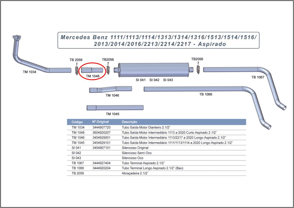 M080E - TUBO INTERMEDIARIO MB 1113 CURTO 2,5''
