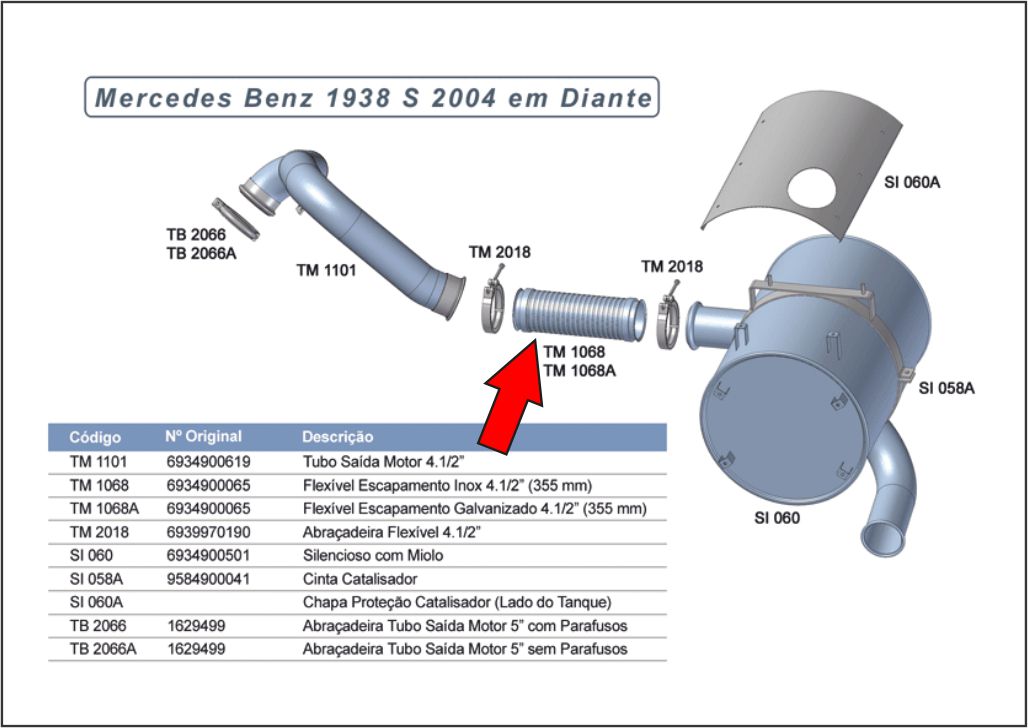 TM1068A - TUBO INTERMEDIARIO FLEXIVEL 4,5" 355 MM GALV C/BOCA MB 1938