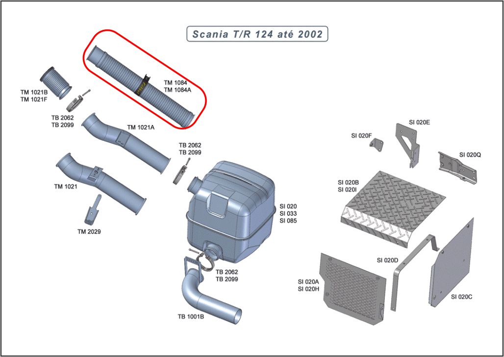 TM1084A - TUBO INTERMEDIARIO FLEXIVEL SCANIA P94/124 GALVANIZADO 830MM