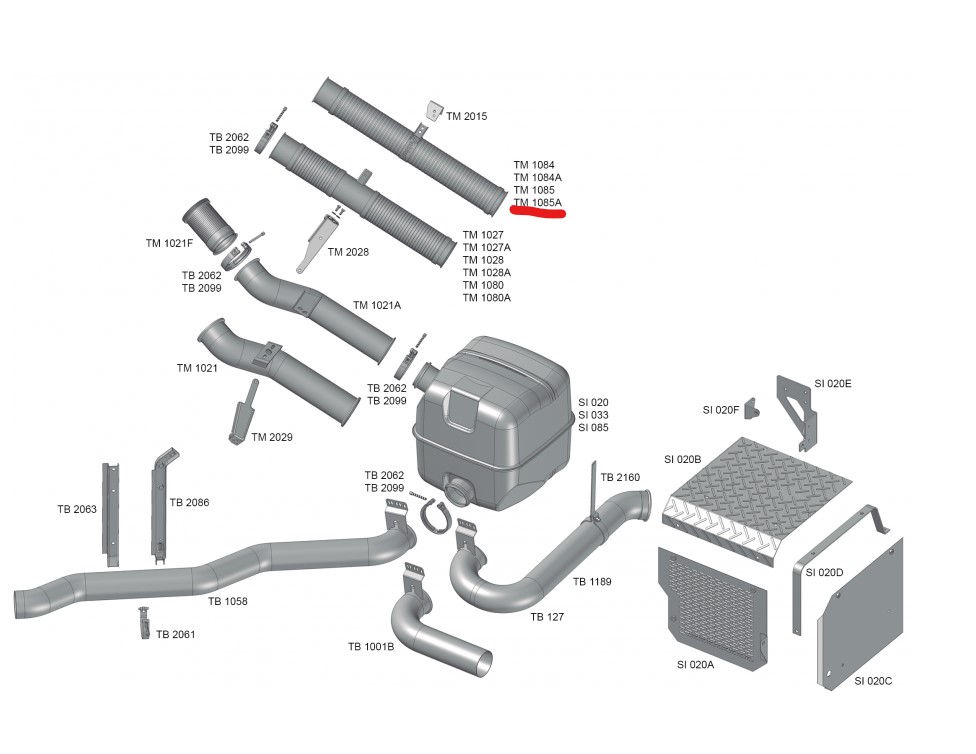 TM1085A - TUBO INTERMEDIARIO FLEXIVEL SCANIA S4 GALV 1040MM