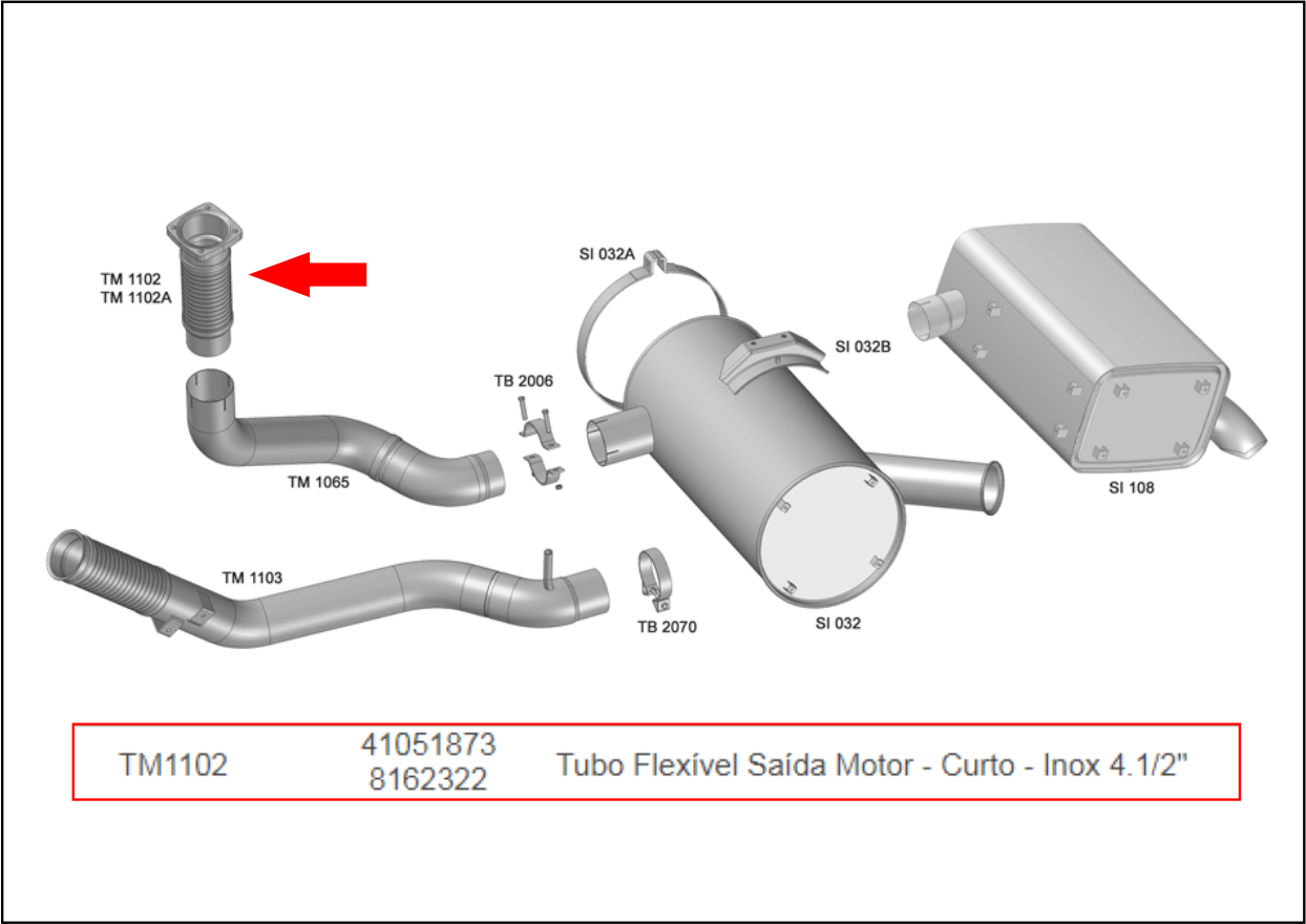 TM1102 - SAIDA MOTOR FLEX INOX IVECO EUROTECH STRALIS450R37/ NR410 ATE 2011
