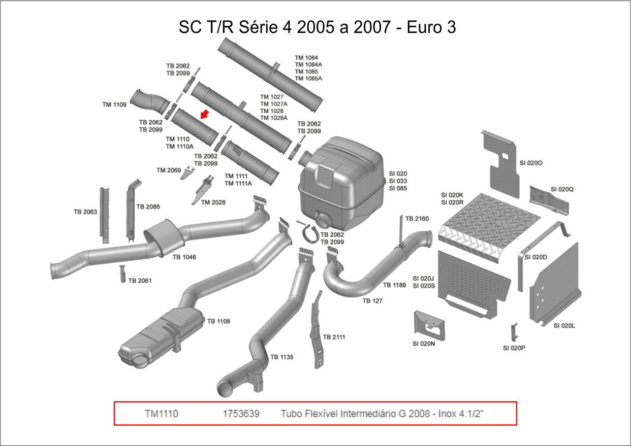 TM1110 - TUBO INTERMEDIARIO FLEXIVEL 4,5" SCANIA G 2008 - INOX