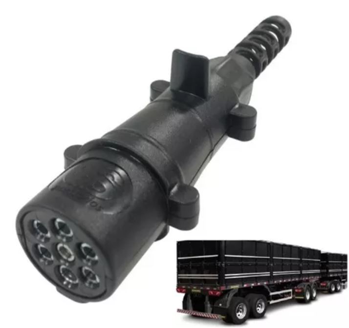 1312 - TOMADA ELETRICA 24V 7 POLOS MACHO PRETA COM EXTENSOR