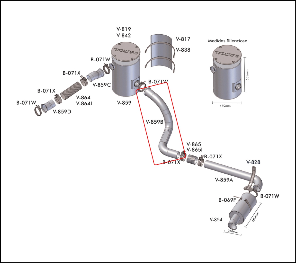 V859B - TUBO INTERMEDIARIO SAIDA CATALIZADOR VOLVO NH 5 POL