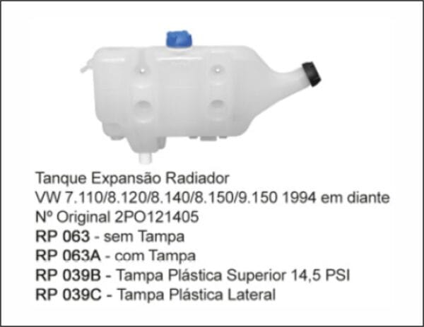 RP063A - RESERV RADIADOR VW 1 RETORNO 8.150 C/ TAMPAS