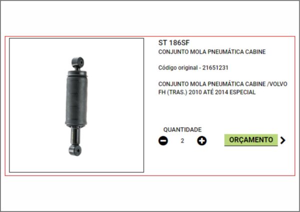 ST-186 SF - AMORTECEDOR CABINE C/BOLSA VOLVO FH 1998 A 2014 (T