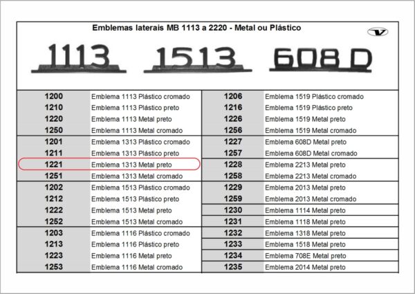 VL1221 - EMBLEMA ZAMAC MB 1313