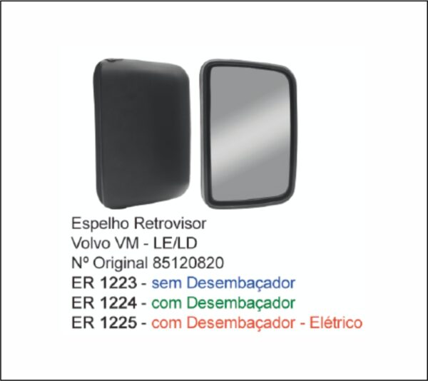 ER1225 - ESPELHO RET VOLVO VM C/ DESEMB ELETRICO CONVEXO